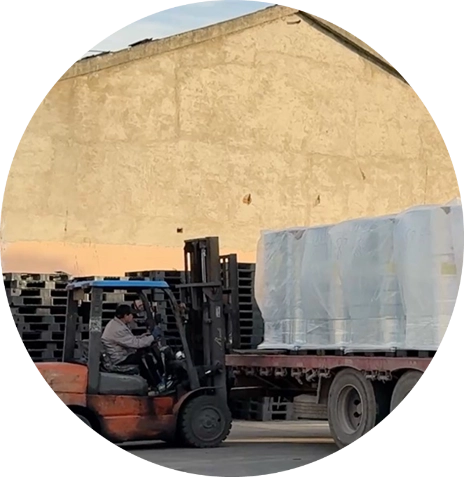 Loading PE film rolls for hygiene products at Sanvera Hygiene facility