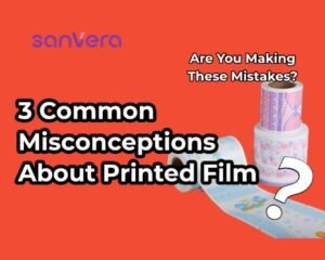 Two rolls of custom printed PE film used in hygiene products, highlighting misconceptions addressed by a printed film manufacturer