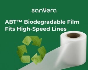 ABT biodegradable film roll compatible with high-speed production lines – eco-friendly PE film by Sanvera
